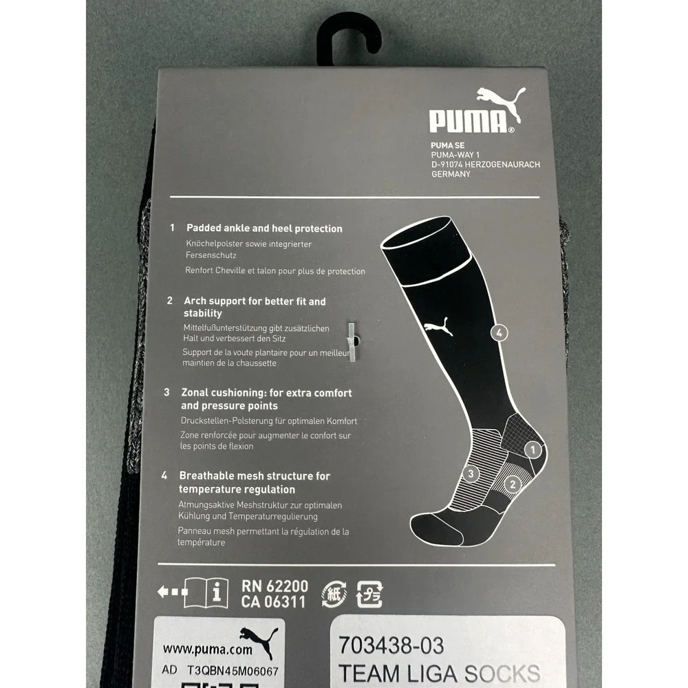 Puma Team Liga Football Soccer Socks Black/White Men's Size 3 L (US 7-9) NEW